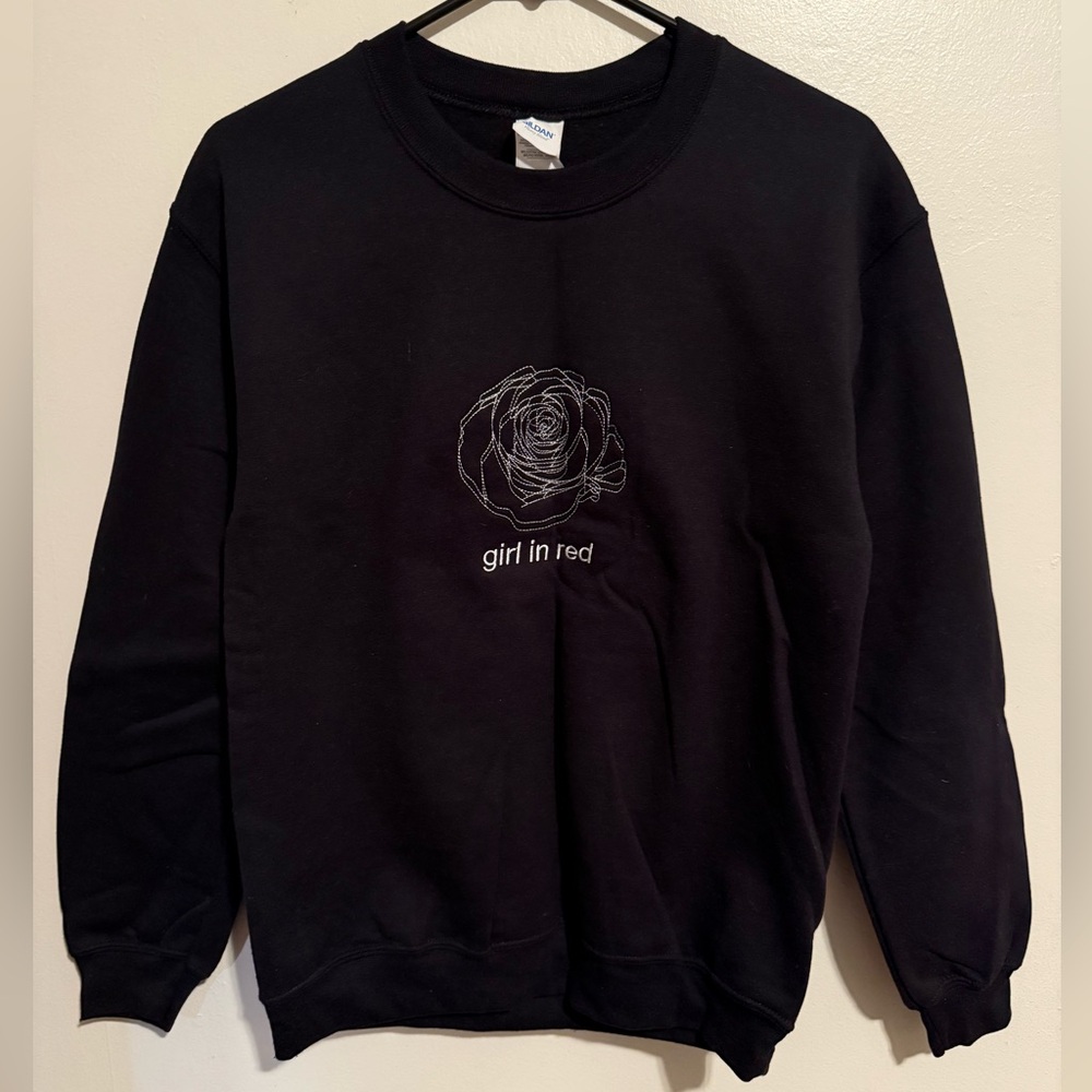 Embroidered Girl in Red Crewneck